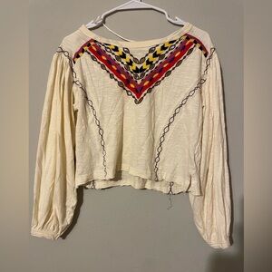Free People Boho Embroidered Long Sleeve Crop Shirt - Women's XS